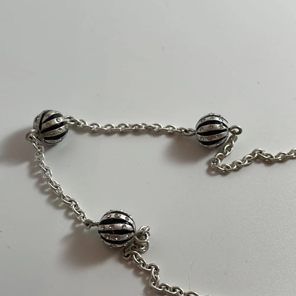 Baskin Brothers Silver Tone Chain Black Sphere Rhinestones Necklace w/ earrings